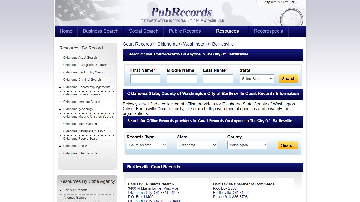 Bartlesville, Washington County, Oklahoma Court Records